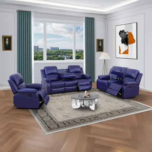 Vista 25 de Conjunto de sofá para sala de Estar, sillón reclinable de cuero transpirable, sofá de 3 plazas para cine en casa con portavasos para apartamento