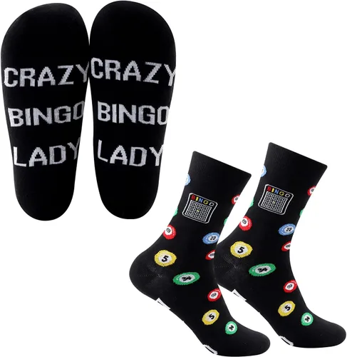 Vista 9 de MBMSO Divertidos calcetines de bingo – 2 pares de calcetines de vestir para mujer de bingo loco