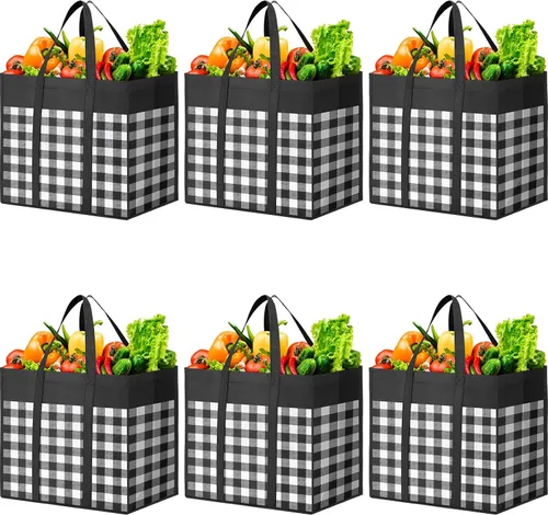 Vista 13 de WOWBOX Bolsas de comestibles reutilizables, paquete de 4, bolsas de compras plegables reutilizables a granel con asas reforzadas, bolsas