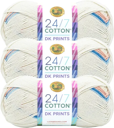 Vista 46 de Lion Brand Yarn Estampados DK de algodón 24/7, hilo para tejer, ganchillo y manualidades, azul, paquete de 1 Cotton Yarn for Knitting, Crochet
