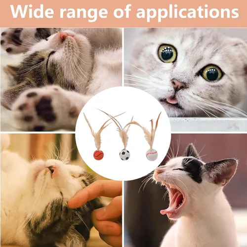 Vista 6 de 3 bolas interactivas de plumas para gatos, bolas de pompón para gatos, juguetes para gatos, bolas inflables con plumas para gatos
