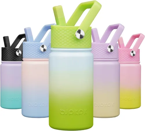 Vista 60 de BJPKPK Botella de agua con tapa con pajilla, botella de agua aislada de 15 onzas, botellas de agua de metal de acero inoxidable, termo reutilizable