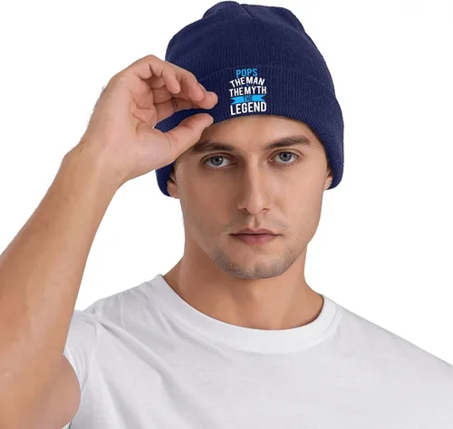 Vista 6 de Pops The Man The Myth The Legend Warm Winter Hats Black Thick Knit Cuff Beanie Cap with Lining Classic Men's
