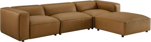 Vista 8 de Modway Auren - Sofá modular de cuero vegano de 4 piezas en color camello – Sofá modular de piel sintética de 3 plazas – Cómodo sofá moderno de piel