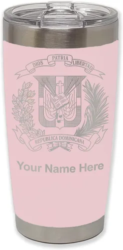 Vista 15 de LaserGram Taza aislada al vacío de 20 onzas, escudo de armas, República Dominicana, grabado personalizado incluido (gris)