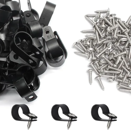 Vista 23 de 50 abrazaderas de clip tipo R de 1/2 pulgada, clips de montaje tipo P de nailon, abrazadera de alambre para gestión de cables, tornillos de acero