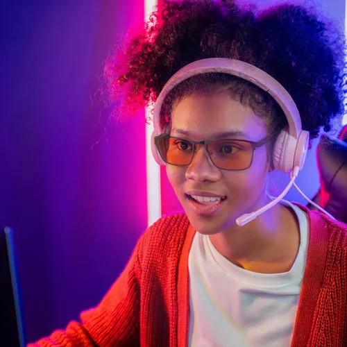 Vista 7 de Lentes de bloqueo de luz azul UV400 antifatiga ocular para computadora para juegos de computadora, bloqueador de pantalla de luz azul, gafas