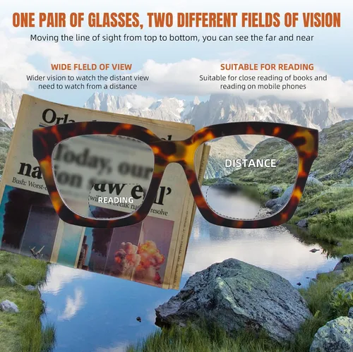 Vista 4 de HIYANJN Gafas de Lectura Bifocales para Mujeres con Filtro de Luz Azul para Computadora, Parte Superior Transparente, Montura Mate de Gran