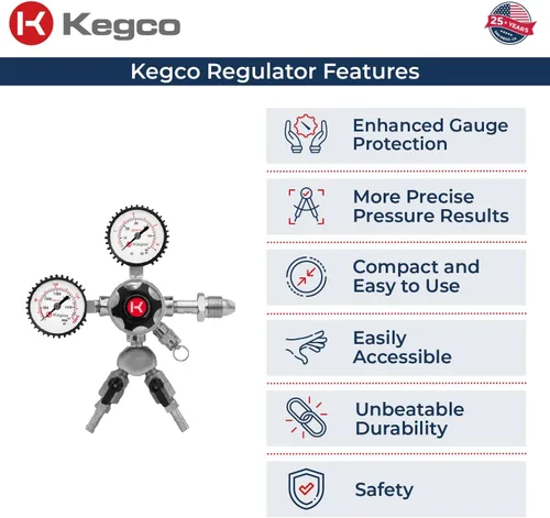 Vista 4 de Kegco Elite Series Dual Gauge Regulador de cerveza de barril de nitrógeno de dos productos, cromo
