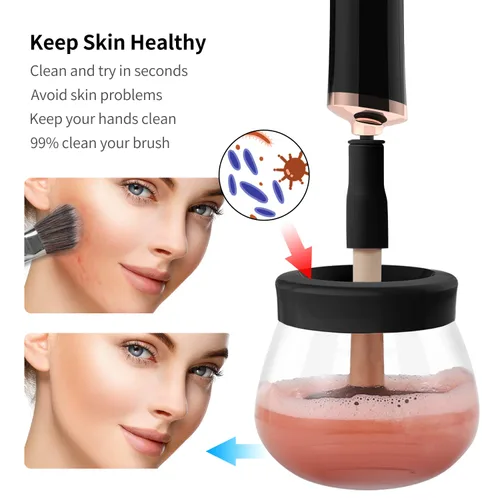 Vista 6 de Senbowe Máquina limpiadora y secadora de brochas de maquillaje mejorada, cepillo giratorio automático eléctrico para cosméticos con collares de goma