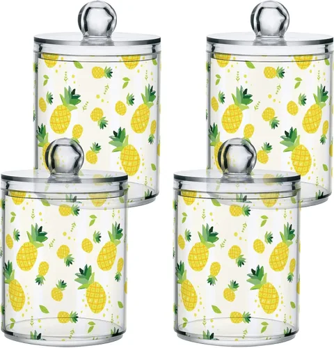 Vista 2 de Paquete de 2 tarros de boticario para baño, verano, piña, Qtip, recipiente de almacenamiento de plástico transparente con tapa para bola de algodón