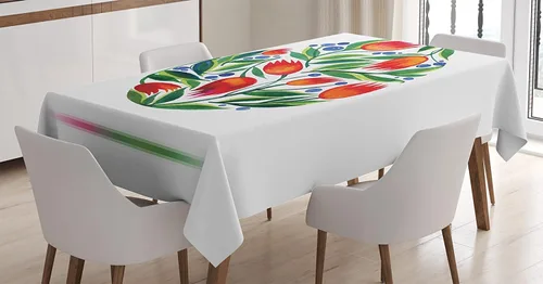 Vista 11 de Ambesonne Mantel de libélula romántica en forma de taza, estampado de flores vibrantes pastel y libélulas maduras, cubierta de mesa rectangular
