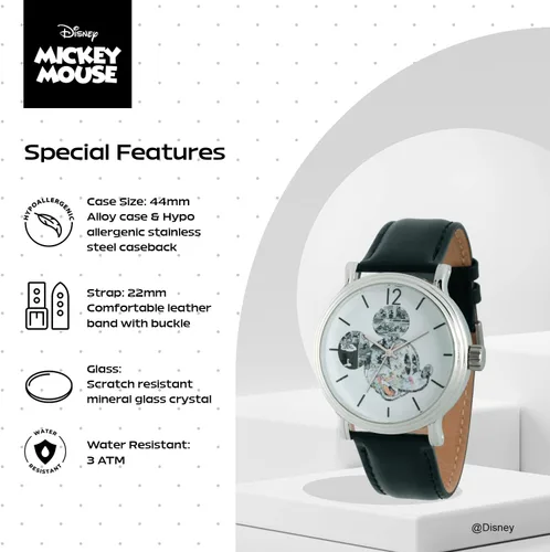 Vista 4 de Disney Mickey Mouse Articulating Hands Watch for Men - Classic Mickey Watches for Men, Perfect Inspired Timepiece Him - Stylish Watch with White