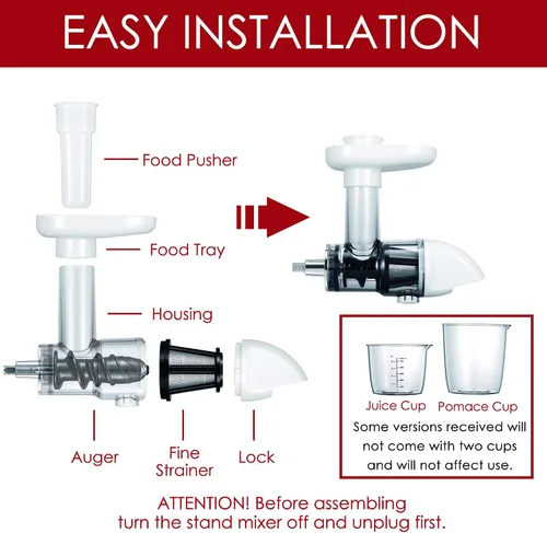 Vista 8 de Accesorio de exprimidor para batidoras KitchenAid, exprimidor de masticación, accesorio de exprimidor lento para batidoras de pie, color blanco