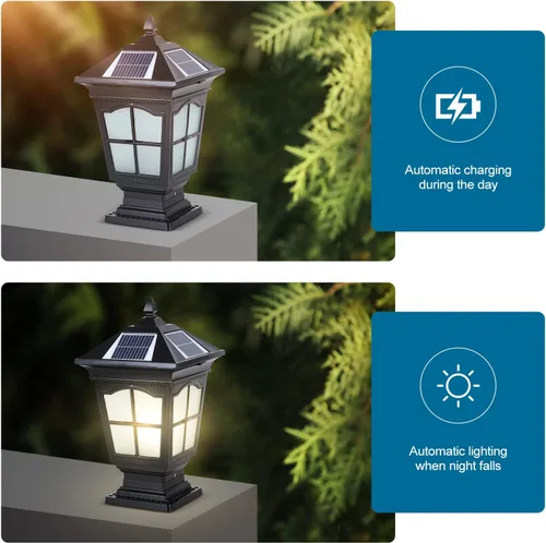 Vista 2 de Luces solares de columna para exteriores, IP65, impermeables, externas, tricolor, atenuación, luces de poste de luz de poste de aluminio para patio