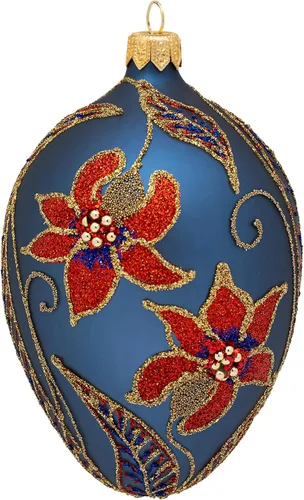 Vista 5 de Colección Palace de Miss Christmas 2025 Huevo Fabergé Azul y Dorado de 5 Pulgadas de Vidrio Soplado para Árbol de Navidad (Azul Elegante y Plata)