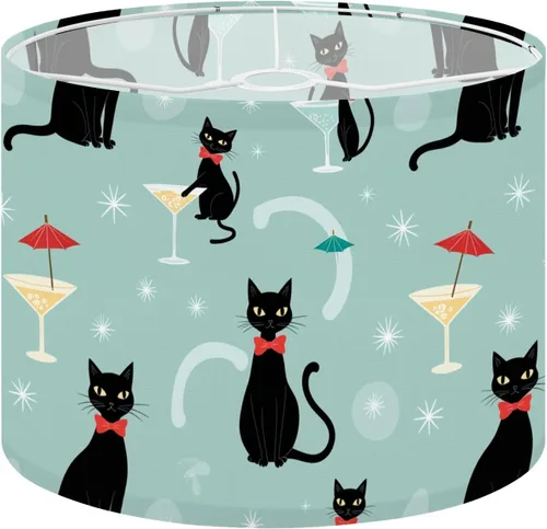 Vista 14 de Drum Lampshade Mid Century Black Cat Starry Lights Retro Style Medium Lamp Shade Replacement Linen Fabric Lampshades for Bedside Table Lamp Floor