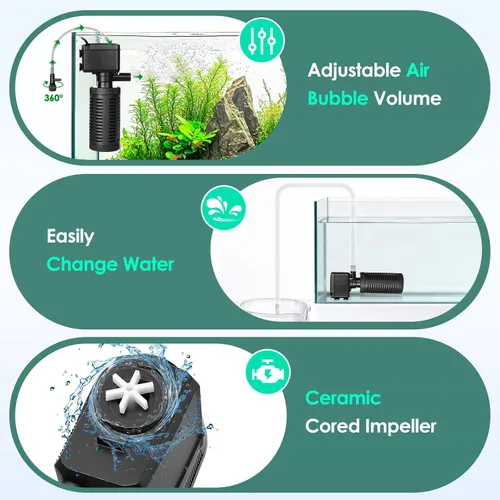 Vista 4 de hygger Filtro sumergible para acuario pequeño de 15-30 galones, filtración en tanque con aireación para agua salada y agua dulce, filtros internos