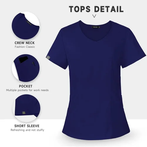 Vista 3 de niaahinn Conjunto de uniforme médico para mujer, uniformes de enfermería, cuello en V, camiseta médica y pantalones deportivos