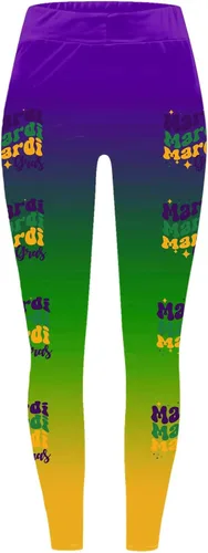 Vista 3 de Leggings de Mardi Gras para mujer, con bloques de color, gráficos, cintura alta, elásticos, para carnaval, festivales, fiestas, pantalones de yoga