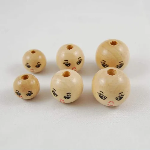 Vista 6 de Milisten 100 cuentas redondas de madera natural con cara sonriente de 0.551 in para manualidades, pulseras, collares, joyas, guirnalda de macramé
