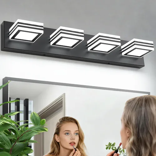 Vista 15 de SOLFART Lámparas LED para tocador de baño: 3 luces de níquel cepillado moderno acrílico para pared de baño sobre espejo de 20 pulgadas 5CCT Níquel