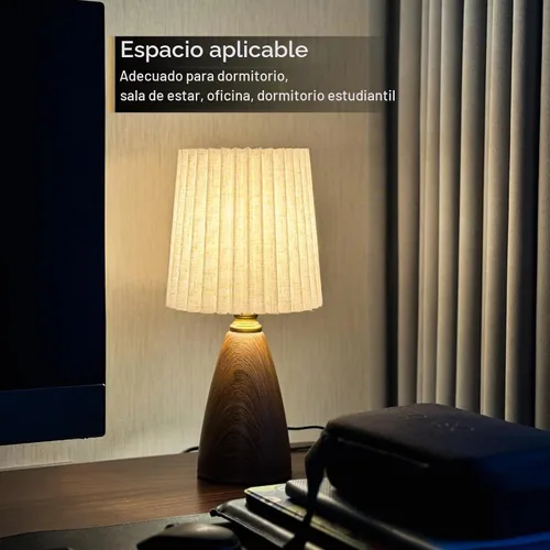 Vista 4 de Juego de 2 lámparas de mesa plisadas pequeñas para dormitorio, mini lámparas de noche para mesita de noche con pantalla redonda de lino de tela