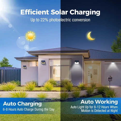 Vista 4 de Peasur Luces solares impermeables para exteriores [12 paquetes/140 LED], 3 modos de iluminación solar con sensor de movimiento para exteriores