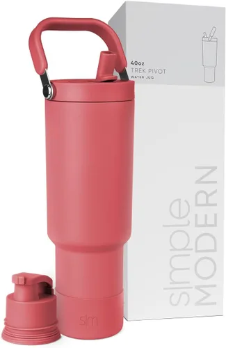 Vista 56 de Simple Modern Trek Pivot Vaso con pajita abatible de 30 oz con asa Botella de agua y protector Tapas intercambiables de pajita y para beber