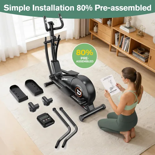 Vista 7 de pooboo Máquina elíptica, máquina elíptica de ejercicio con resistencia de 16 niveles y sistema de conducción magnética silencioso, máquina elíptica