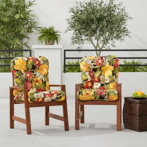 Vista 2 de Cojines para silla de exterior con bisagras, diseño de una sola pieza, cojín reversible para asiento y respaldo de patio con lazos, tela de Aloha