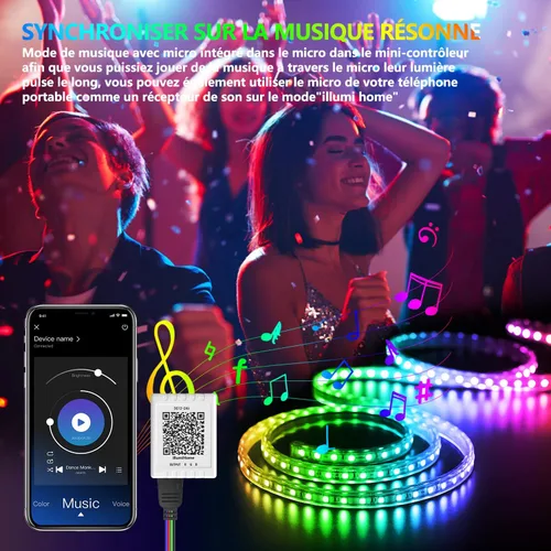 Vista 8 de Nexillumi Luces LED para dormitorio de 100 pies con sincronización de música que cambian de color, tira de luces LED inteligentes con control remoto