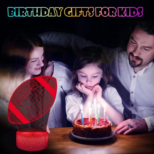 Vista 4 de Lámpara de ilusión 3D de fútbol, luz nocturna, 7 colores, cambio gradual automático, luces LED alimentadas por USB, regalos para niños