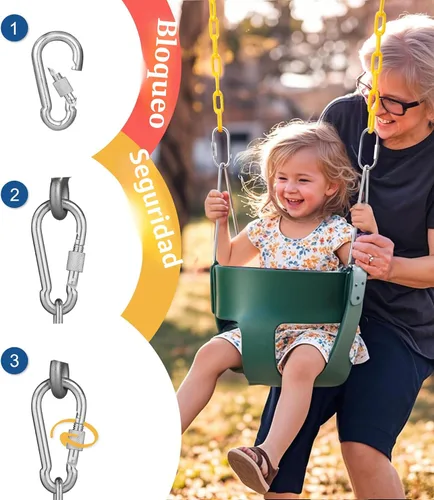 Vista 5 de little dove Cubo completo de respaldo alto, columpio para niños pequeños con cadenas revestidas y protección triangular de inmersión para mayor Verde