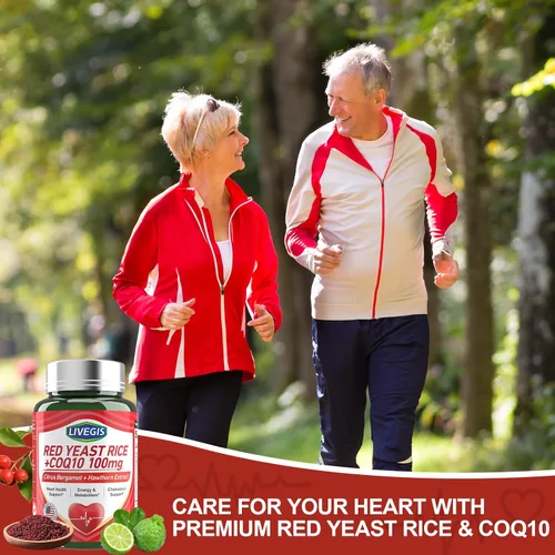 Vista 8 de Arroz de levadura roja de 2000 mg con CoQ10 100 mg - Suplemento de salud cardíaca sin citrinina con bergamota cítrica y espino - Apoya niveles