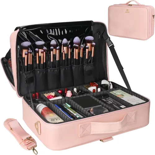Vista 10 de Relavel Estuche de maquillaje grande para maquillaje, estuche de tren profesional de 16.5 pulgadas, organizador de cosméticos de viaje, soporte