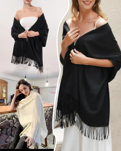 Vista 3 de Chales de seda Pashmina para mujer, como regalos de boda, para la novia, dama de honor, vestimenta de noche
