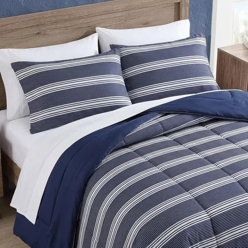 Vista 3 de Nautica - Juego de edredón tamaño Queen, ropa de cama reversible de algodón con fundas a juego y bolsa de lavandería reutilizable, peso medio