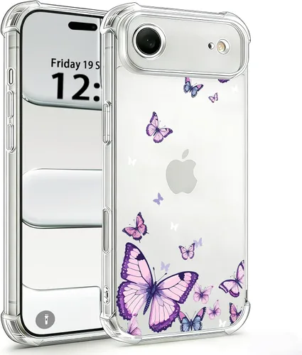 Vista 44 de OOZ Funda de cristal para iPhone 11 Pro (2019) de 5.8 pulgadas, bonita funda protectora transparente, seductor patrón de mariposa morada, suave a