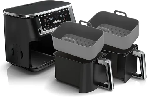 Vista 11 de 2 piezas de forros de silicona para freidora de aire rectangular para Ninja Foodi Dual DZ201 8QT/DZ090 6QT, MMH accesorios reutilizables