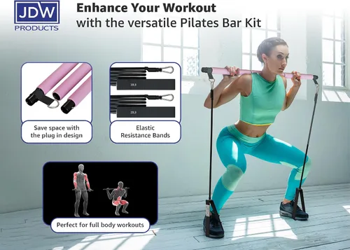 Vista 3 de Kit de barra de pilates 2 bandas estándar y 2 fuertes para entrenamiento de cuerpo completo Bolsa de almacenamiento incluida Equipo de fitness