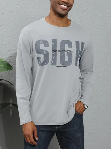 Vista 2 de Men's Fashion Long Sleeve T-Shirts Casual Workout Gym Regular Fit Breathable Jersey Printed Top