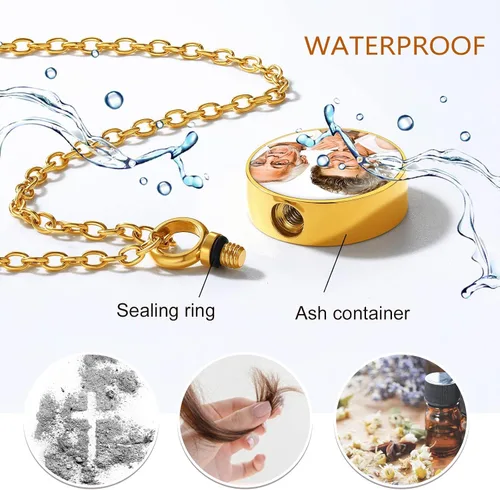 Vista 286 de FindChic Collares personalizados con urna para cenizas, barra vertical, gato, luna, reloj de arena, garra de perro, acero inoxidable, chapado en oro