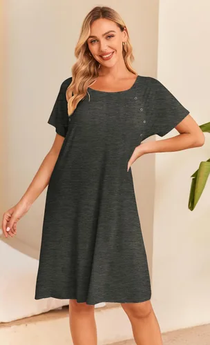 Vista 4 de Ekouaer - Camisón con botones y manga corta para mujer, vestido para lactancia, parto, hospital y maternidad, tallas S-XXL