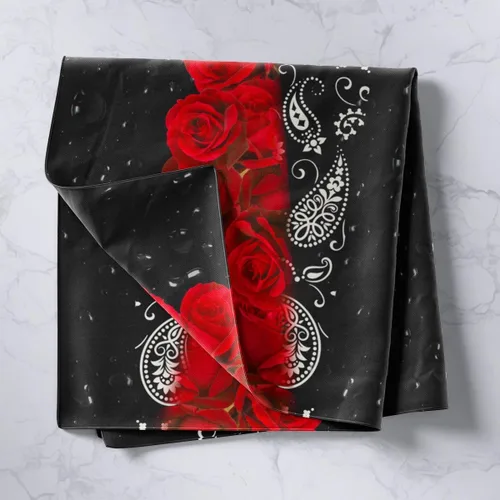 Vista 2 de Tapiz femenino de flores de rosas rojas, tapiz de pared para el día de San Valentín, decoración de habitación de niñas y mujeres, cielo estrellado