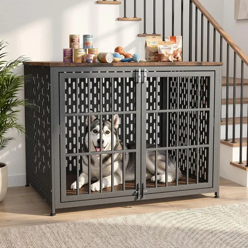 Vista 15 de Muebles de jaula para perros resistentes, jaula decorativa para perros negro (Aged Black)
