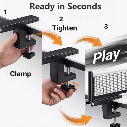 Vista 3 de Juego de postes de ping pong, red de ping pong con abrazadera, práctica de entrenamiento profesional, soporte de agarre portátil, accesorios