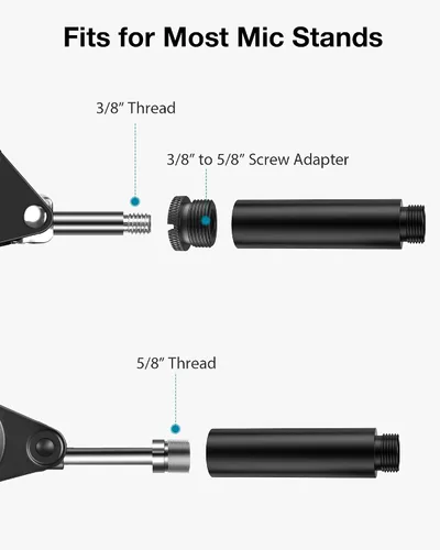 Vista 5 de InnoGear Tubo de extensión de soporte de micrófono, 2 piezas de 5/8 pulgadas de rosca de micrófono extensor de micrófono con 2 adaptadores de metal