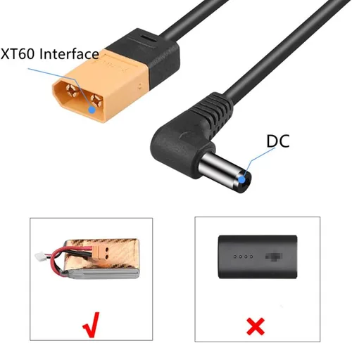 Vista 5 de ZEZEFUFU Cable de alimentación XT60 macho enchufe 47.6 in para DJI FPV gafas V2, XT60 macho a DC macho cable de ángulo recto