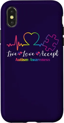 Vista 5 de Funda para iPhone 13 Pro Max Live Love Acept Autismo Concientización ECG Línea de Pulso Autismo Mamá
